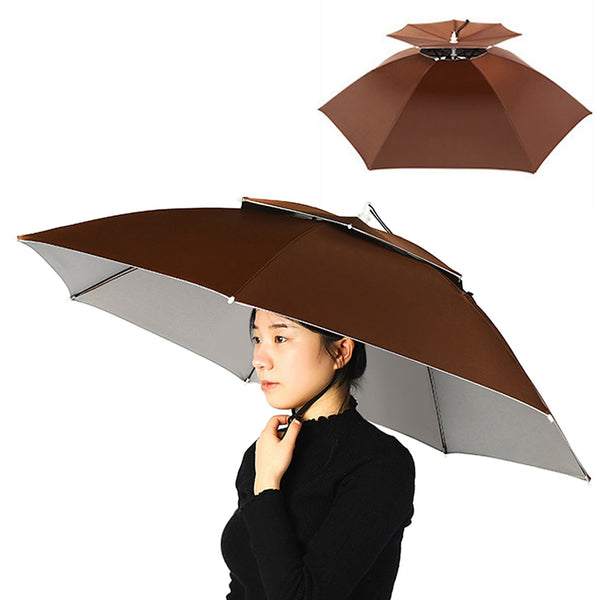 Double Layer Umbrella Hat Folding Sun Rain Cap with Adjustable Head Band for Fishing Camping Hiking
