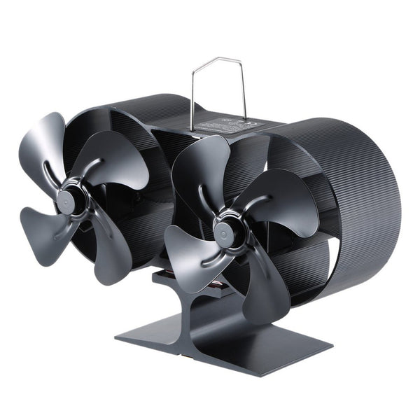 8-Blade Dual Head Heat Powered Wood Stove Fan Mini Fireplace Fan Furnace Air Blower