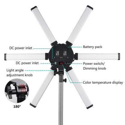 26 inch 54W Portable Foldable 6 Tubes Stick Beauty Light Adjustable 3200K-5600K Bi-color LED Fill Light CRI 90+ with Flexible Phone Holder for Live Streaming Vlogging Makeup Lighting