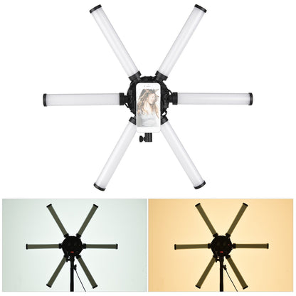26 inch 54W Portable Foldable 6 Tubes Stick Beauty Light Adjustable 3200K-5600K Bi-color LED Fill Light CRI 90+ with Flexible Phone Holder for Live Streaming Vlogging Makeup Lighting