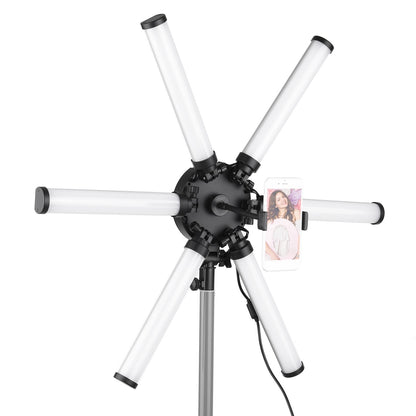 26 inch 54W Portable Foldable 6 Tubes Stick Beauty Light Adjustable 3200K-5600K Bi-color LED Fill Light CRI 90+ with Flexible Phone Holder for Live Streaming Vlogging Makeup Lighting