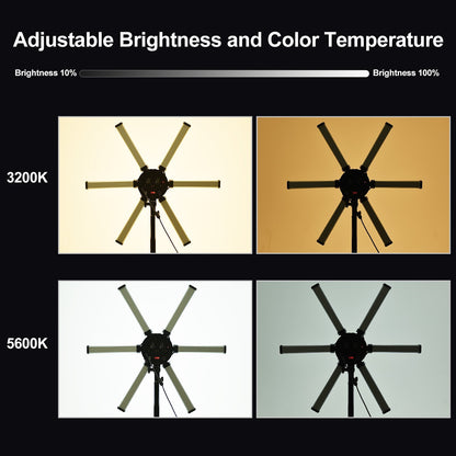 26 inch 54W Portable Foldable 6 Tubes Stick Beauty Light Adjustable 3200K-5600K Bi-color LED Fill Light CRI 90+ with Flexible Phone Holder for Live Streaming Vlogging Makeup Lighting