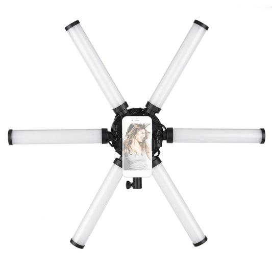 26 inch 54W Portable Foldable 6 Tubes Stick Beauty Light Adjustable 3200K-5600K Bi-color LED Fill Light CRI 90+ with Flexible Phone Holder for Live Streaming Vlogging Makeup Lighting