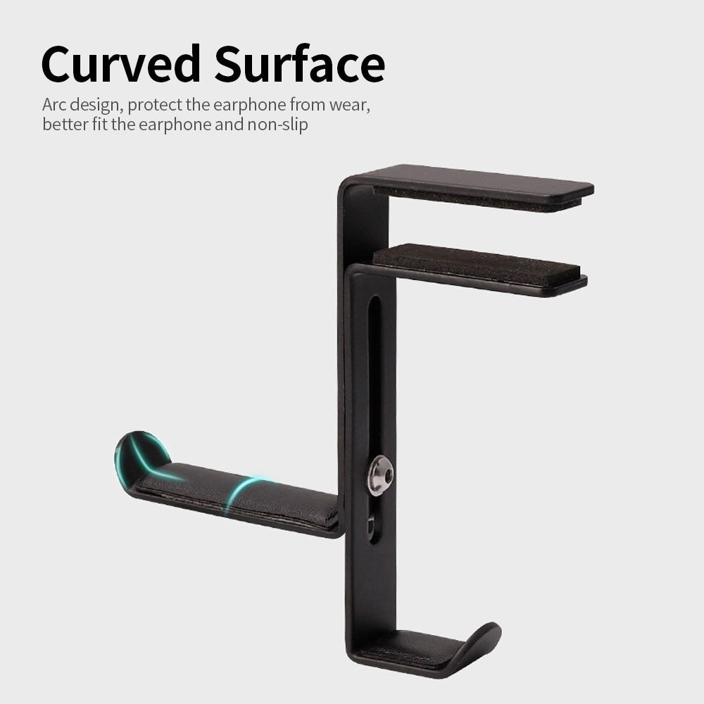 Adjustable Earphone Stand Clip-edge Headphone Holder Bracket Metal Clamp Hook Desktop Mount Headset Hanger - Black