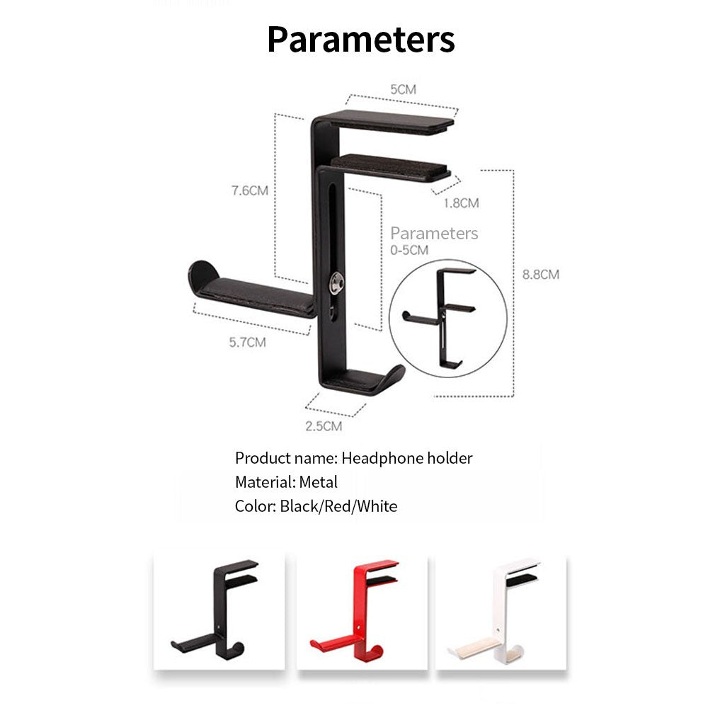 Adjustable Earphone Stand Clip-edge Headphone Holder Bracket Metal Clamp Hook Desktop Mount Headset Hanger - Black