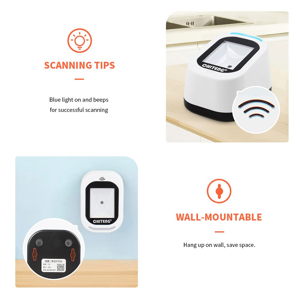 Supermarkets Stores USB Wired Barcode Hands-free Scanner Versatile Scanning