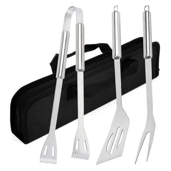 3Pcs/Set Stainless Steel Spatula Fork Tong Set BBQ Grilling Tool with Storage Bag for Home Camping Hiking