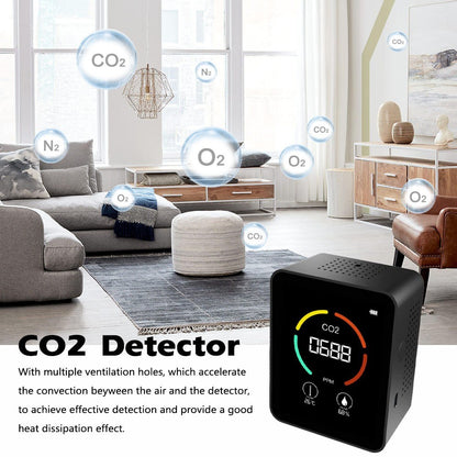 3-in-1 CO2 Temperature Humidity Meter TVOC Detection with LCD Display Air Quality Monitor Portable Carbon Dioxide Detector for Home Office Car