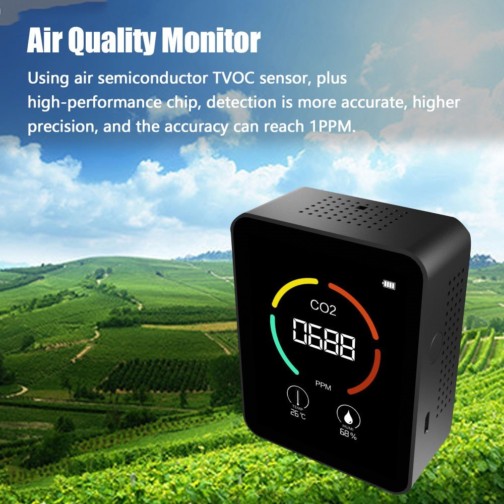 3-in-1 CO2 Temperature Humidity Meter TVOC Detection with LCD Display Air Quality Monitor Portable Carbon Dioxide Detector for Home Office Car