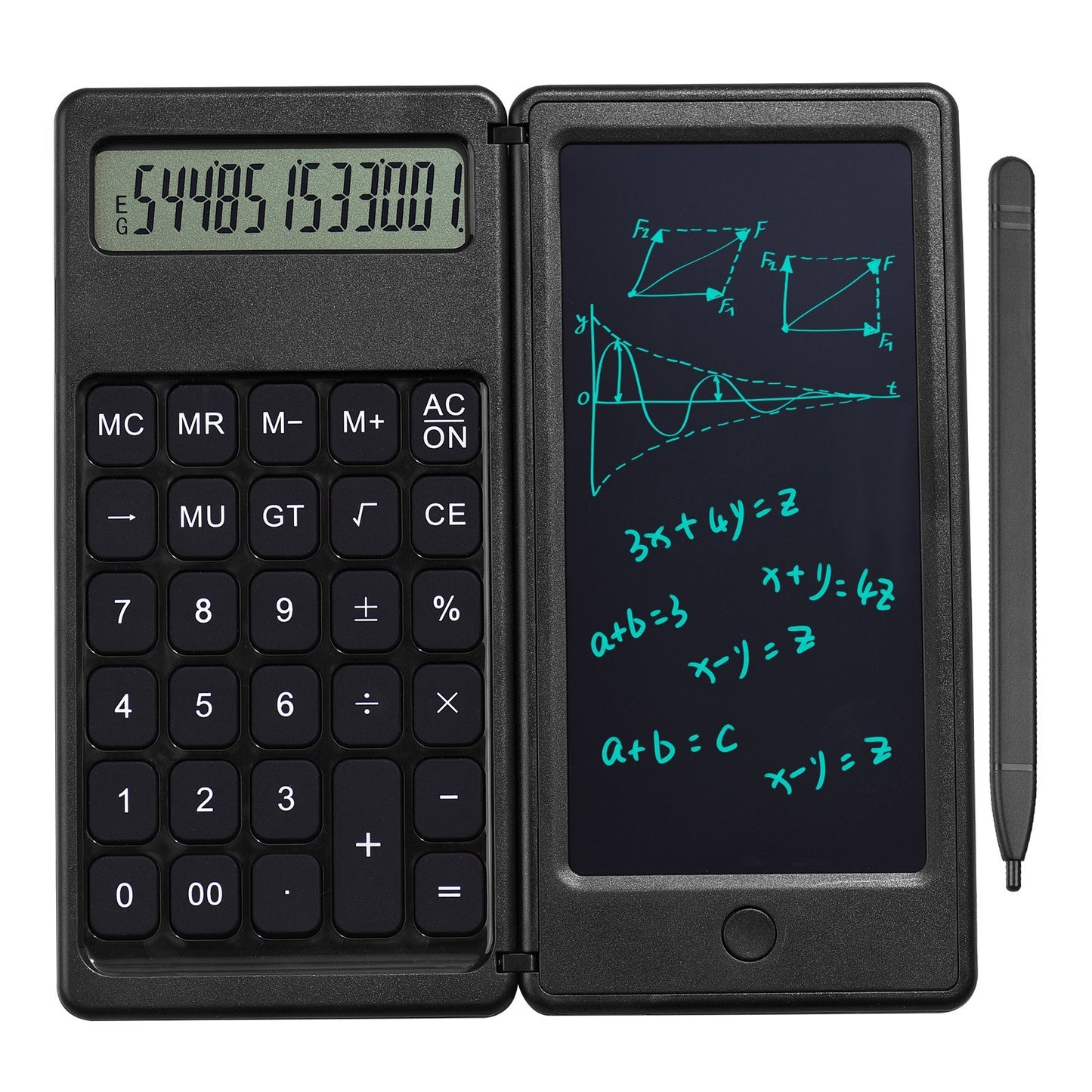 Foldable Calculator + 6 Inch LCD Writing Tablet Digital Drawing Pad 12 Digits Display with Stylus Pen Erase Button for Children Adults