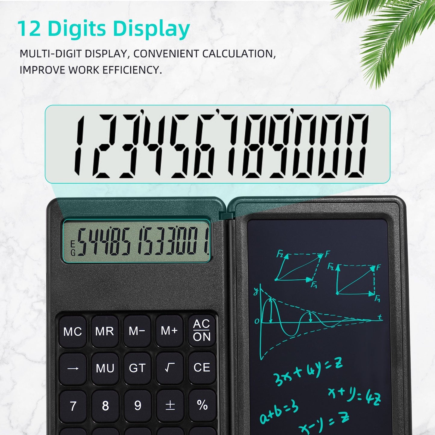 Foldable Calculator + 6 Inch LCD Writing Tablet Digital Drawing Pad 12 Digits Display with Stylus Pen Erase Button for Children Adults