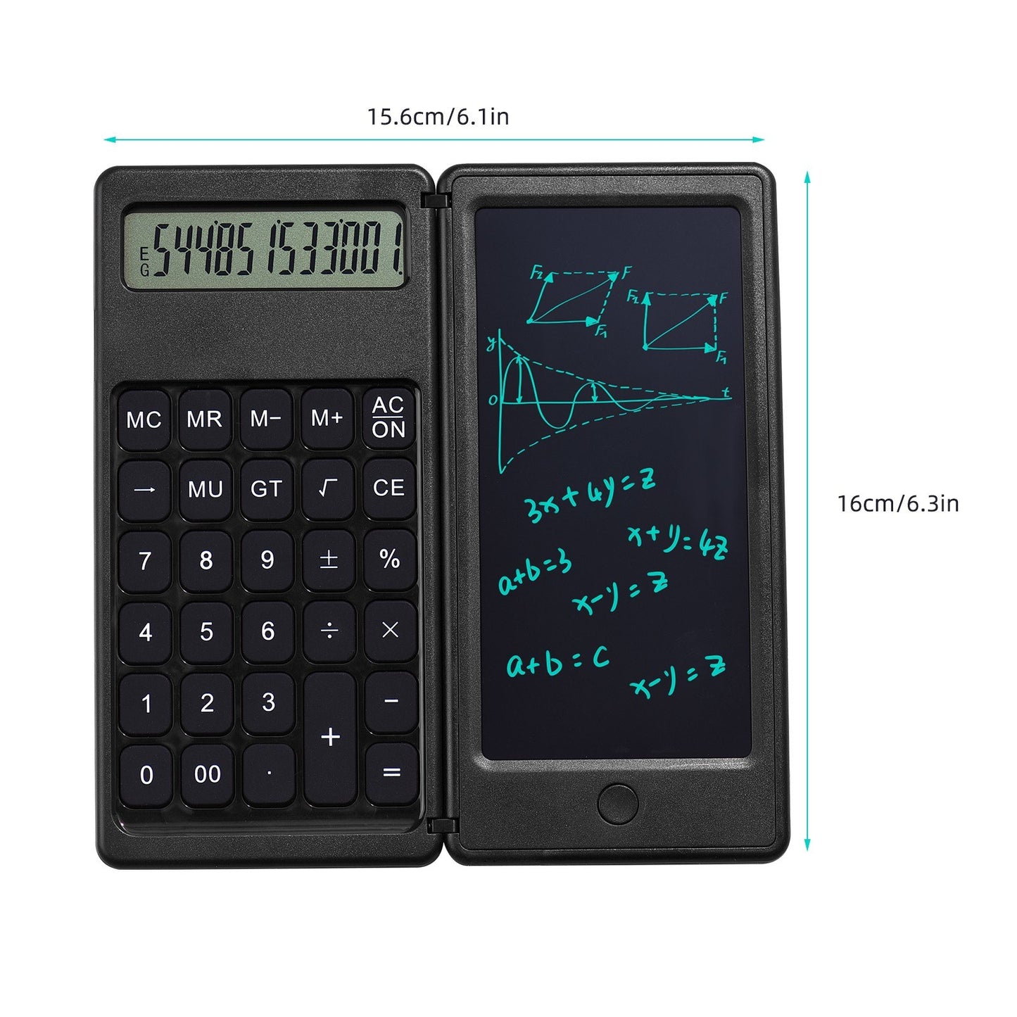 Foldable Calculator + 6 Inch LCD Writing Tablet Digital Drawing Pad 12 Digits Display with Stylus Pen Erase Button for Children Adults