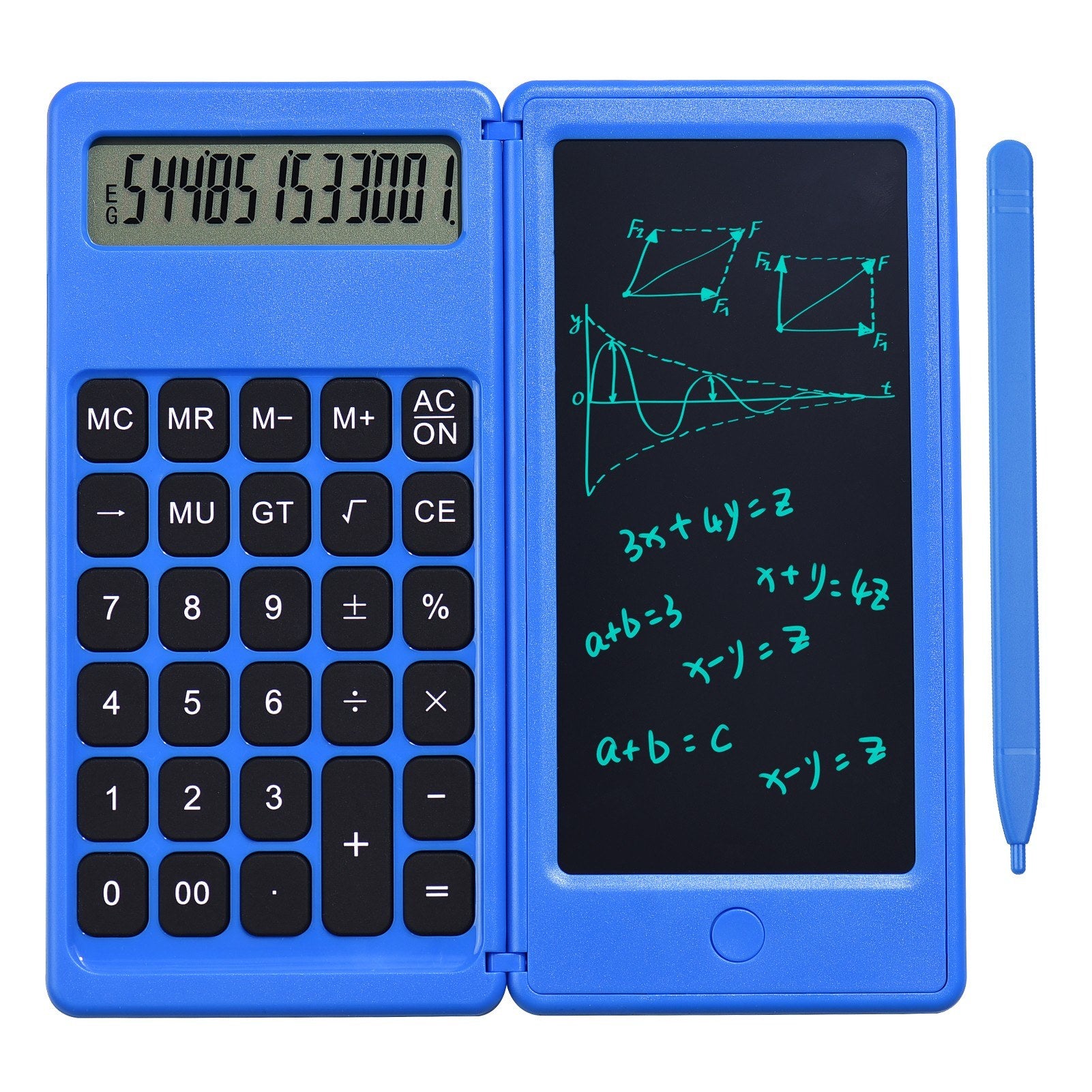 Foldable Calculator + 6 Inch LCD Writing Tablet Digital Drawing Pad 12 Digits Display with Stylus Pen Erase Button for Children Adults