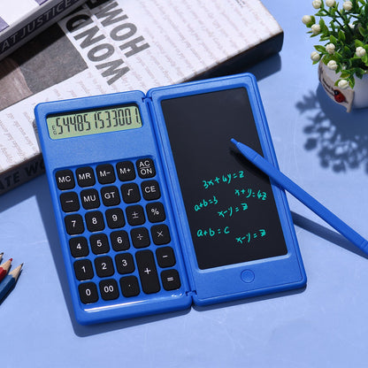 Foldable Calculator + 6 Inch LCD Writing Tablet Digital Drawing Pad 12 Digits Display with Stylus Pen Erase Button for Children Adults