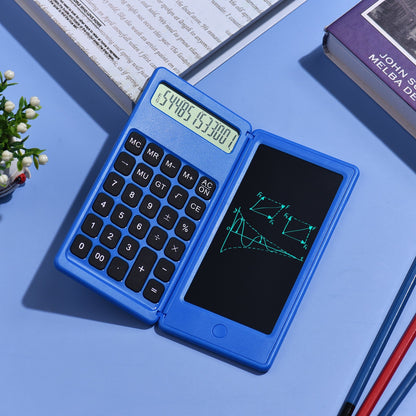 Foldable Calculator + 6 Inch LCD Writing Tablet Digital Drawing Pad 12 Digits Display with Stylus Pen Erase Button for Children Adults