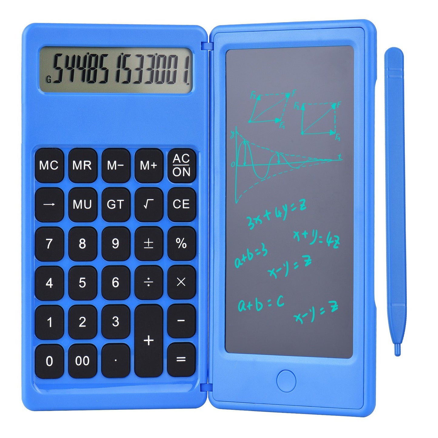 Foldable Calculator + 6 Inch LCD Writing Tablet Digital Drawing Pad 12 Digits Display with Stylus Pen Erase Button for Children Adults