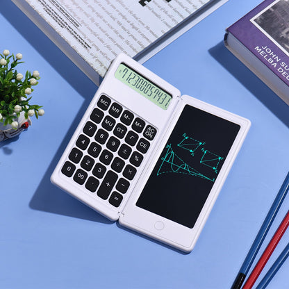Foldable Calculator + 6 Inch LCD Writing Tablet Digital Drawing Pad 12 Digits Display with Stylus Pen Erase Button for Children Adults