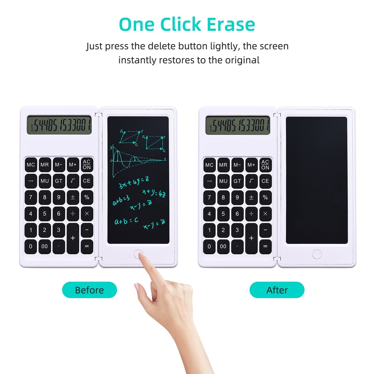 Foldable Calculator + 6 Inch LCD Writing Tablet Digital Drawing Pad 12 Digits Display with Stylus Pen Erase Button for Children Adults