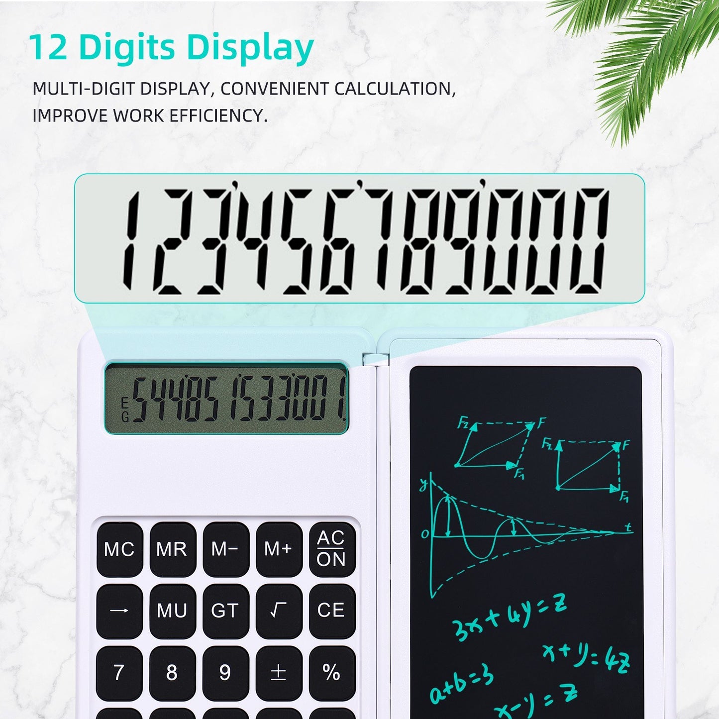 Foldable Calculator + 6 Inch LCD Writing Tablet Digital Drawing Pad 12 Digits Display with Stylus Pen Erase Button for Children Adults