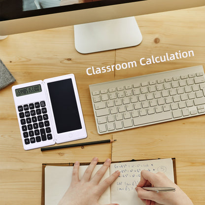 Foldable Calculator + 6 Inch LCD Writing Tablet Digital Drawing Pad 12 Digits Display with Stylus Pen Erase Button for Children Adults