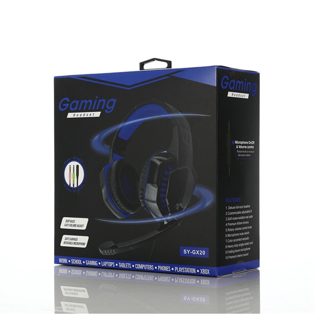 SY-GX20 Wired Headset Volume Control Noise Cancelling Gaming Headphone Earphone - Blue