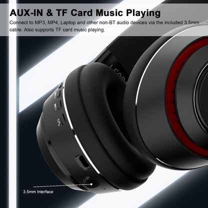L500 Bluetooth 5.0 Wireless Headphone Over Ear Headset Stereo Deep Bass Sports Music Earphone 3.5mm AUX IN TF Card MP3 Player with Mic - Black