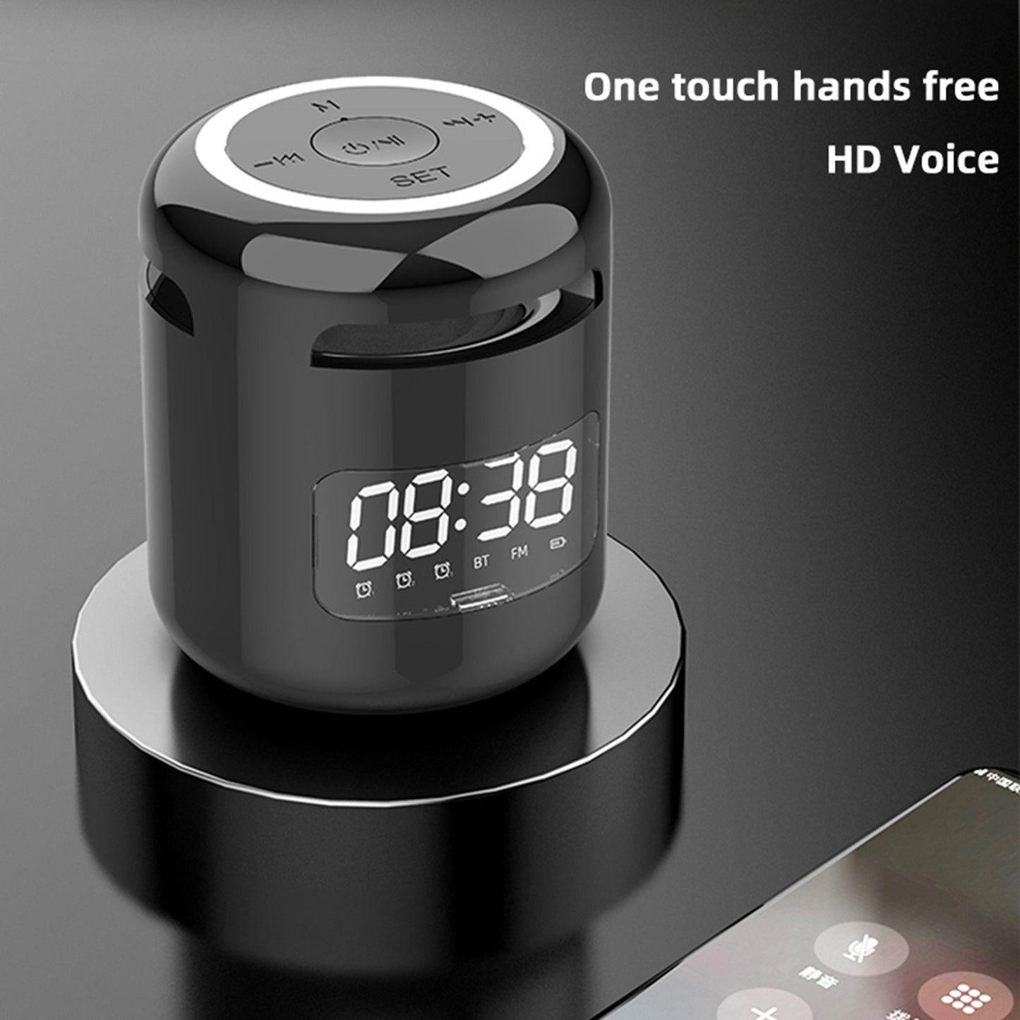 JM01 Hands-free Portable BT 5.0 Speaker Wireless Alarm Clocks Loudspeakers with Mic