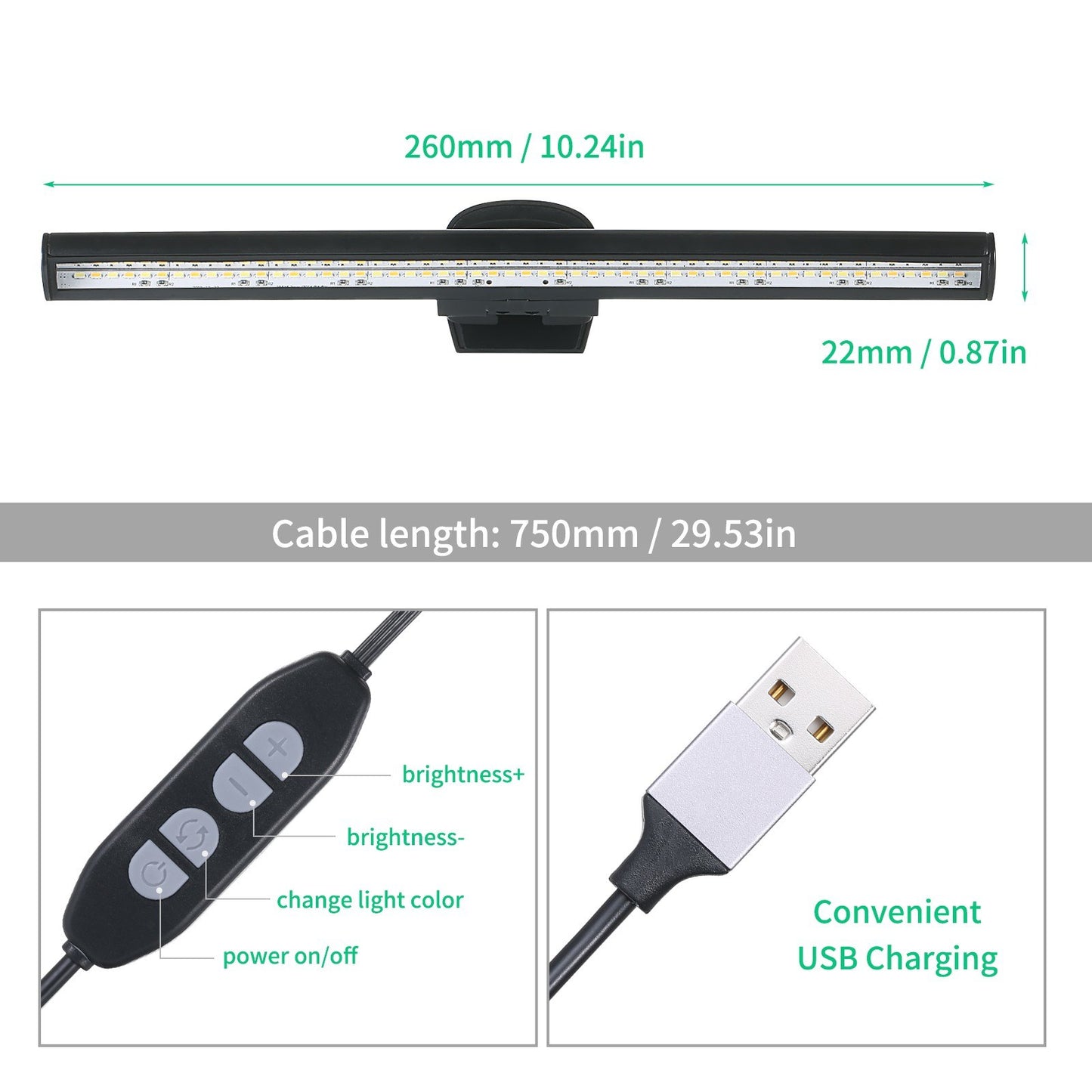 TOMSHINE e-Reading Monitor Light for Laptop USB Operated Dimmable Eye-caring Screen Lamp 3 Color Temperature and Adjustable 10 Brightness Levels