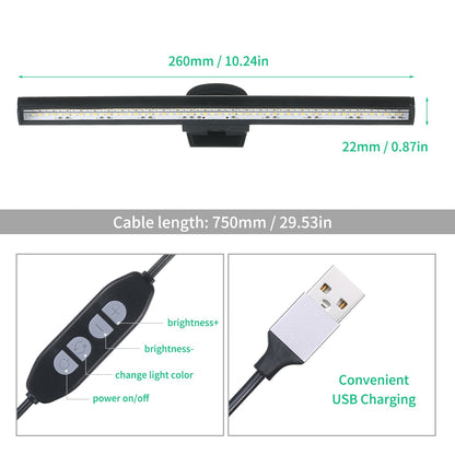 TOMSHINE e-Reading Monitor Light for Laptop USB Operated Dimmable Eye-caring Screen Lamp 3 Color Temperature and Adjustable 10 Brightness Levels