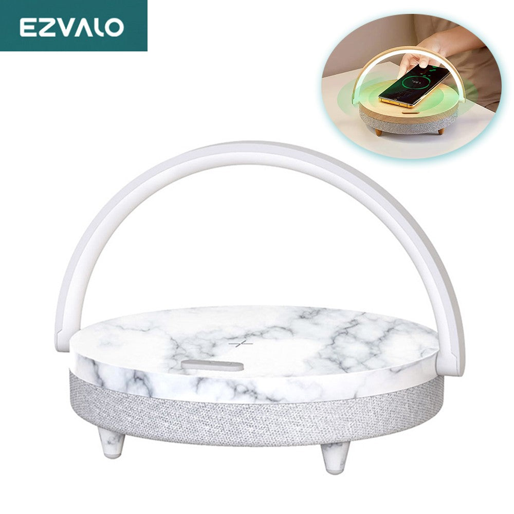 EZVALO Wireless Charging Music Desk Lamp Three-speed Dimming BT 5.0 Speaker Type-c Charging Phone Holder Stylish Lighting Decoration for Home Bedroom Desk