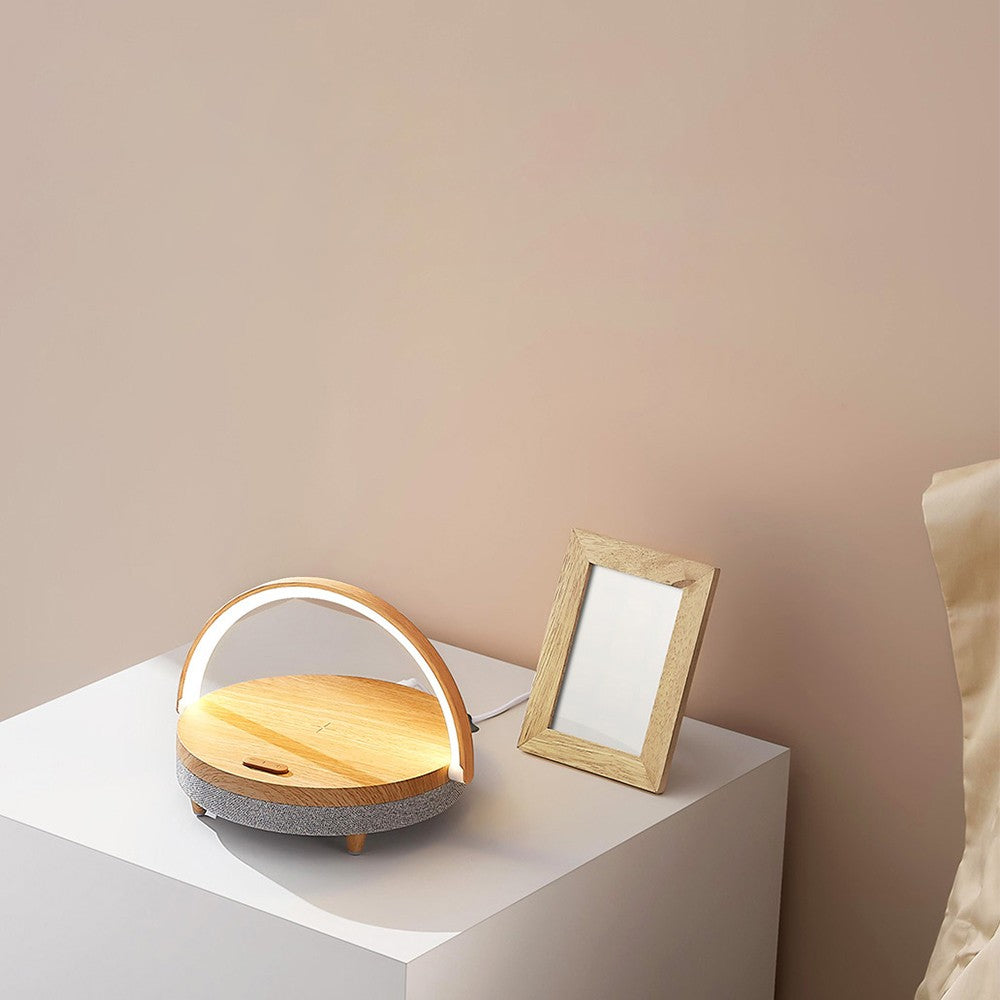 EZVALO Wireless Charging Music Desk Lamp Three-speed Dimming BT 5.0 Speaker Type-c Charging Phone Holder Stylish Lighting Decoration for Home Bedroom Desk