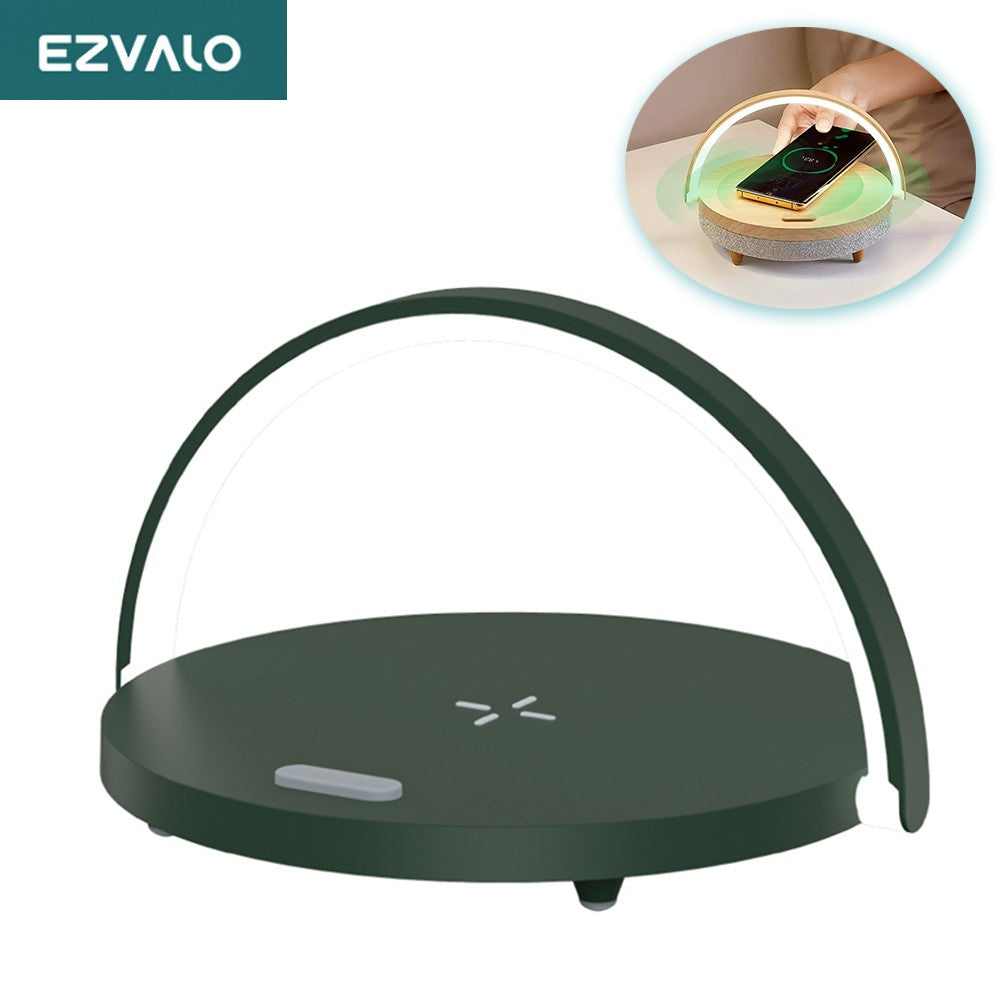EZVALO Wireless Charging Music Desk Lamp Three-speed Dimming BT 5.0 Speaker Type-c Charging Phone Holder Stylish Lighting Decoration for Home Bedroom Desk