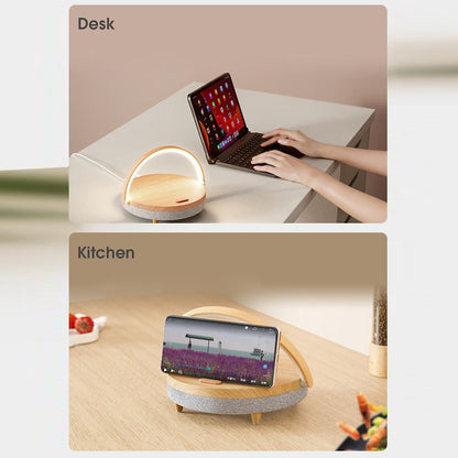 EZVALO Wireless Charging Music Desk Lamp Three-speed Dimming BT 5.0 Speaker Type-c Charging Phone Holder Stylish Lighting Decoration for Home Bedroom Desk