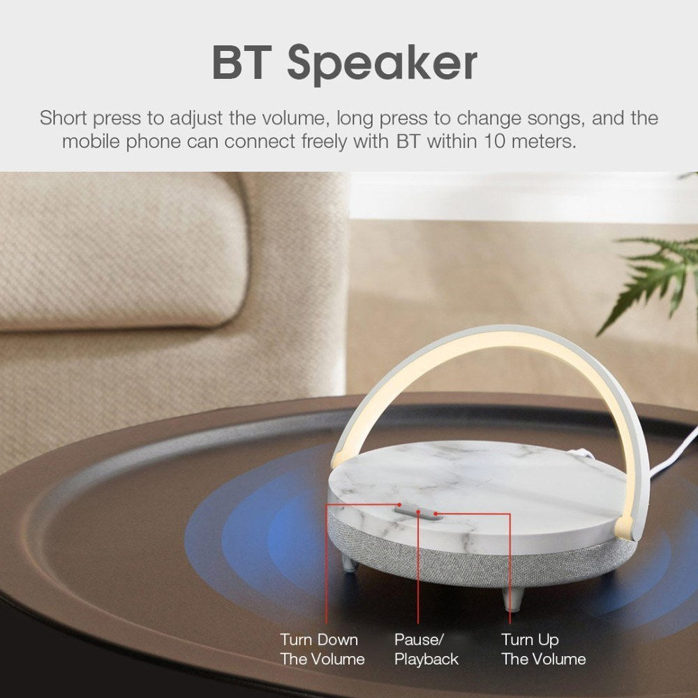 EZVALO Wireless Charging Music Desk Lamp Three-speed Dimming BT 5.0 Speaker Type-c Charging Phone Holder Stylish Lighting Decoration for Home Bedroom Desk