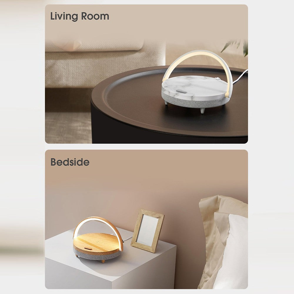 EZVALO Wireless Charging Music Desk Lamp Three-speed Dimming BT 5.0 Speaker Type-c Charging Phone Holder Stylish Lighting Decoration for Home Bedroom Desk