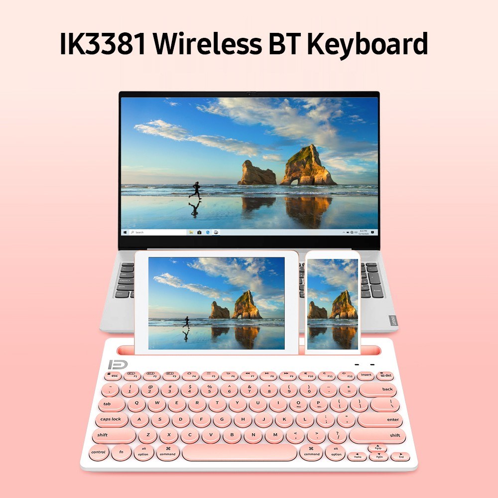 FUDE IK3381 Wireless Bluetooth Keyboard Portable Multifunction Keyboard with Round Keycap Support 3 Devices for Office Home