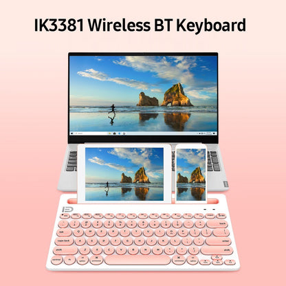 FUDE IK3381 Wireless Bluetooth Keyboard Portable Multifunction Keyboard with Round Keycap Support 3 Devices for Office Home