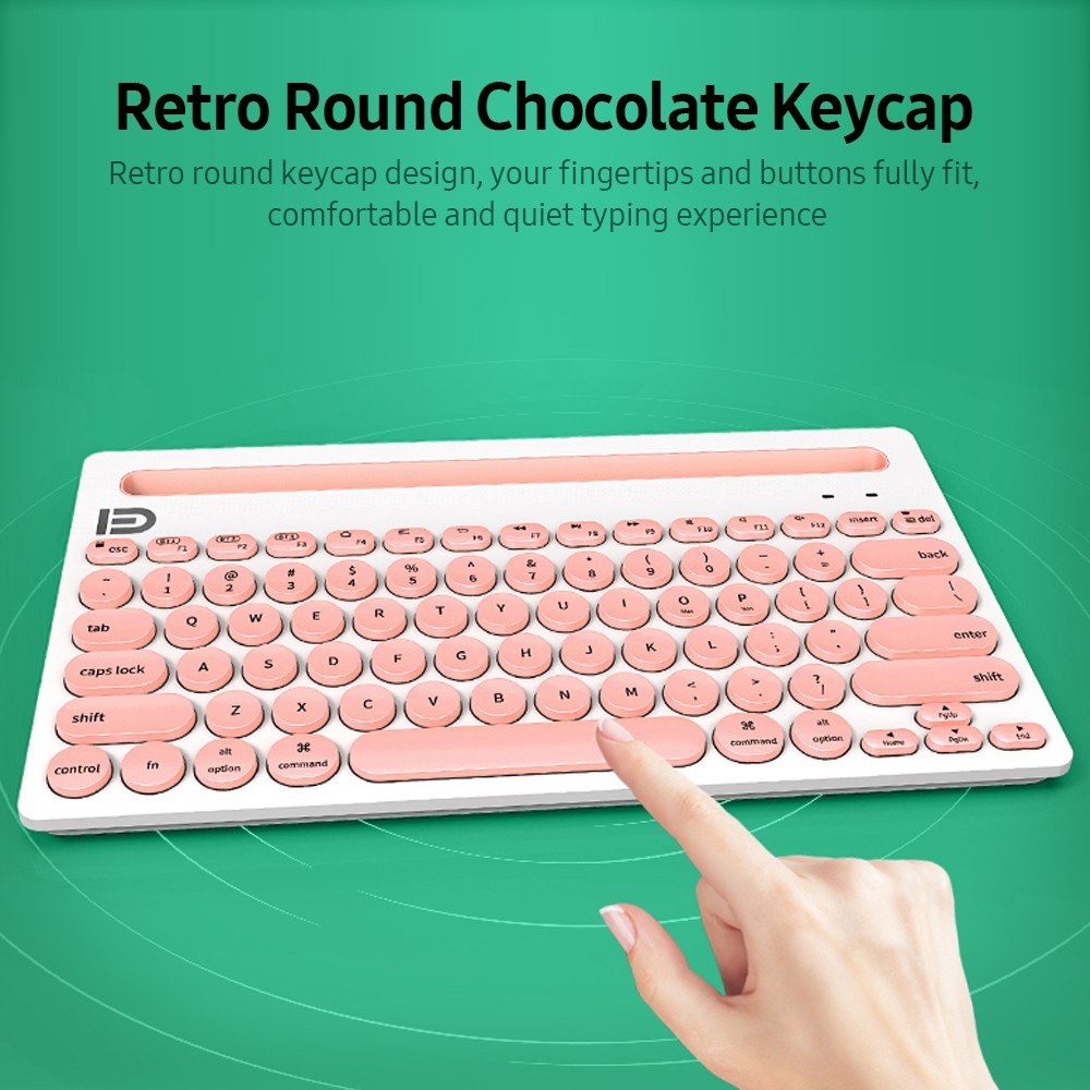 FUDE IK3381 Wireless Bluetooth Keyboard Portable Multifunction Keyboard with Round Keycap Support 3 Devices for Office Home
