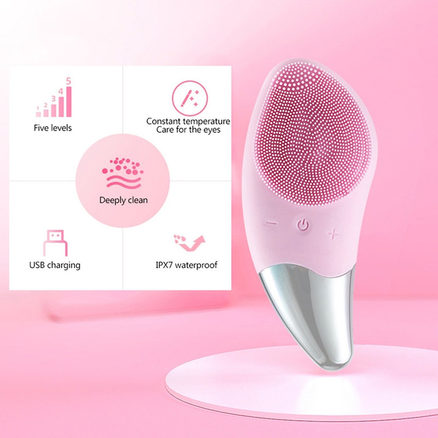 Facial Cleansing Brush Silicone Beauty Massager Electric 5 Speed Sonic Vibrating Scrubber for Deep Cleanser with IPX7 Waterproof