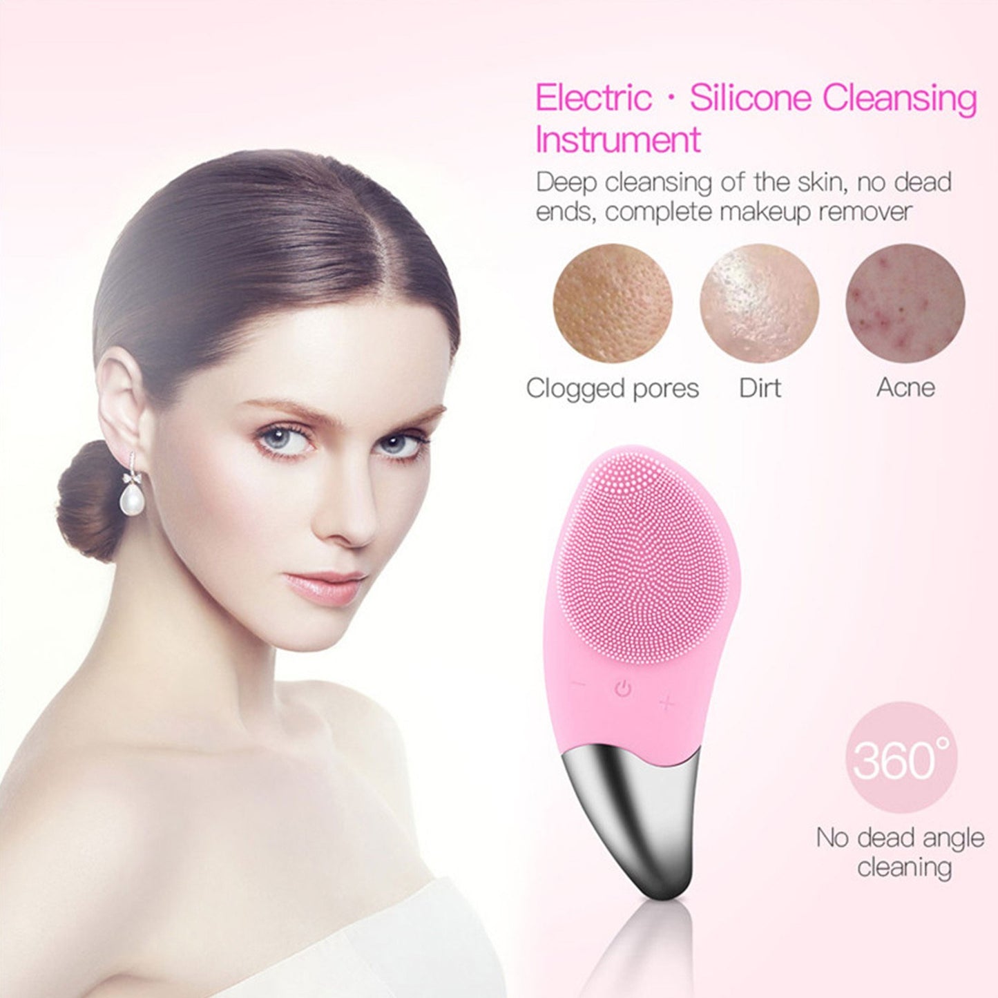 Facial Cleansing Brush Silicone Beauty Massager Electric 5 Speed Sonic Vibrating Scrubber for Deep Cleanser with IPX7 Waterproof