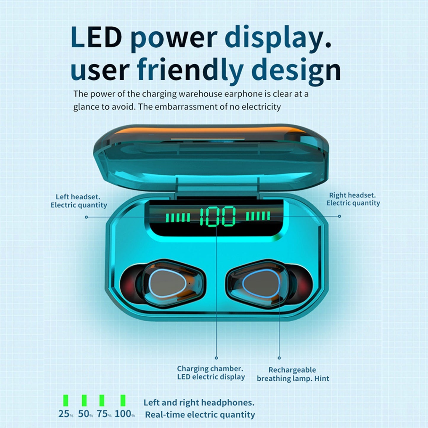 MR-G20 Wireless LED Display HD Call BT 5.1 Mini Sport Headsets Earphone Earbuds with Mic