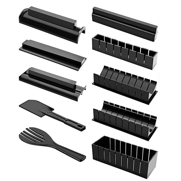 10pcs Sushi Making Kit Professional All in One Sushi Set Rice Roll Maker DIY Sushi Mold with Different-Shaped Molds Fork Spatula Home Sushi Making Tool