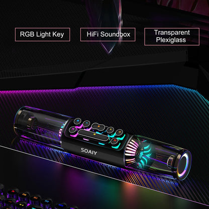 SOAIY SH19 HiFi Speaker Computer Game BT Subwoofer RGB Light Key Bass Sound Bar Stereo Music Player Sound Box TF Card Port 3.5mm Audio Input for PC Laptop Smartphone Tablet - US Plug