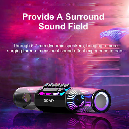 SOAIY SH19 HiFi Speaker Computer Game BT Subwoofer RGB Light Key Bass Sound Bar Stereo Music Player Sound Box TF Card Port 3.5mm Audio Input for PC Laptop Smartphone Tablet - US Plug