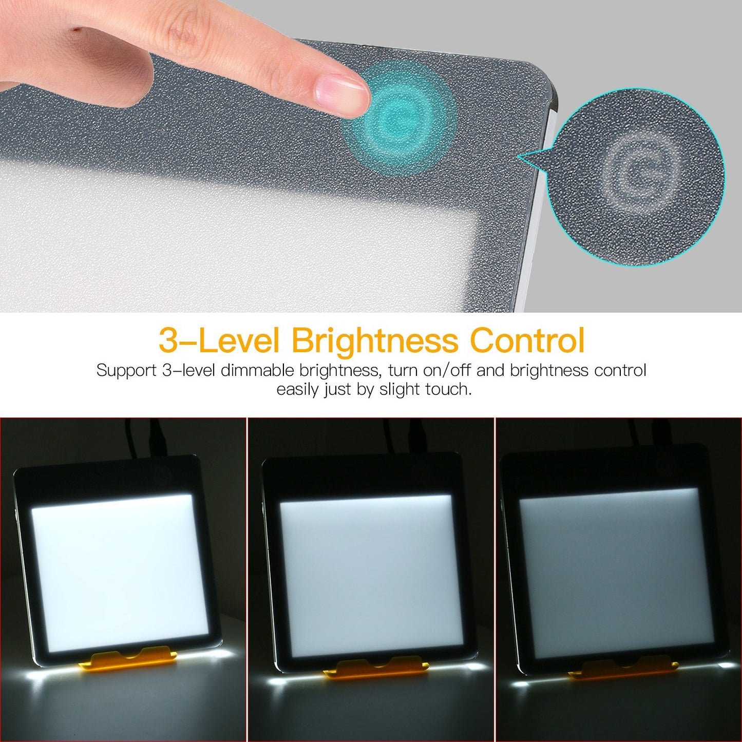 3-Level Adjustable Brightness Portable Energy Light UV-Free 10000 Lux LED Bright Lamp  Natural Sunlight Table Lamp with Stand for Home Office