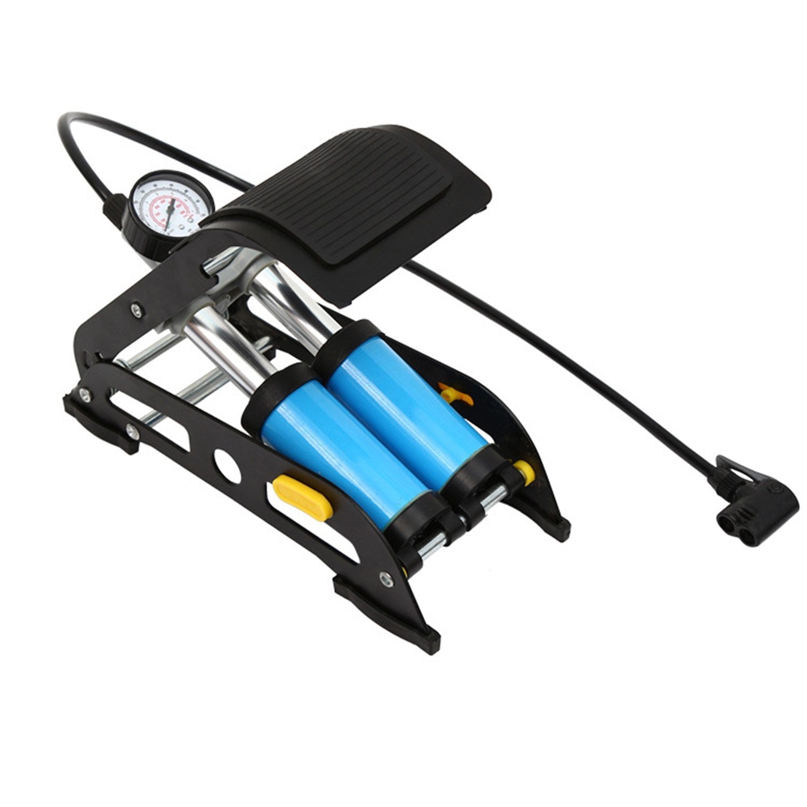 2-in-1 Folding Air Pump with Ordinary Barometer in High-Pressure Pump with Dual Cylinder Portable Inflatable Cylinder Inflation Pump with Pedal for Automobiles Bicycles Rubber Boats