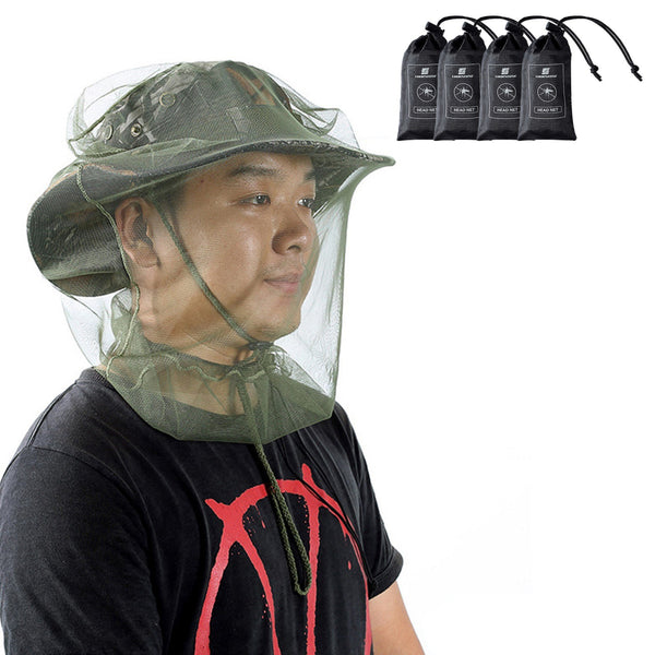 4Pcs/Set Mosquito Repellent Hat Anti-mosquito Headgear Insect-resistant Net Mesh Mask for Mountaineering Camping Fishing Outdoor Activities