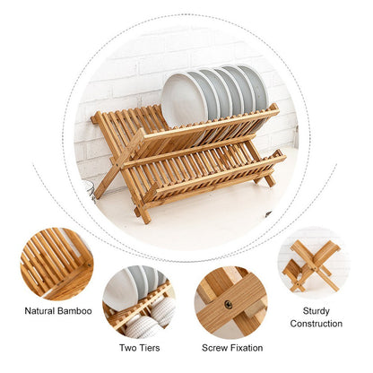 16-Grid Dish Drying Rack Storage Rack Plate Holder for Kitchen Compact Foldable