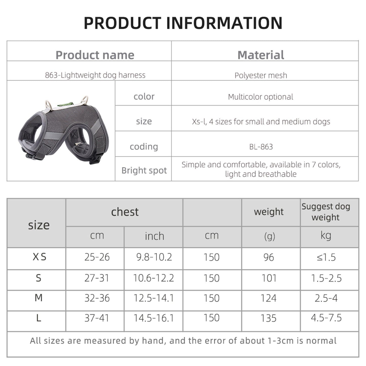 Dog Harness Dog Leash Reflective and Padded Harness with Handle for Small Medium Large Dogs Cats Rabbits