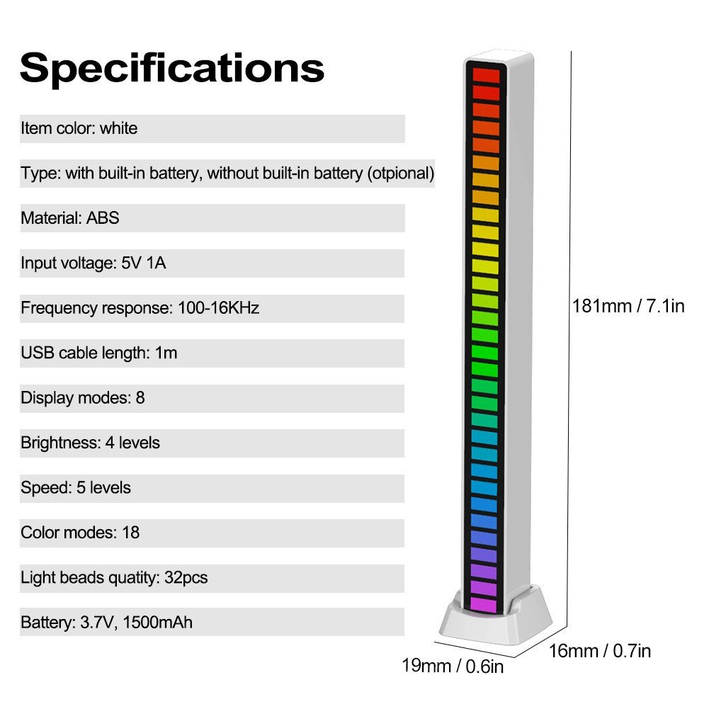 Rhythm Light Bar RGB Sound Control Music Rhythm Light for Car Player Atmosphere Bedroom Ambient Lighting